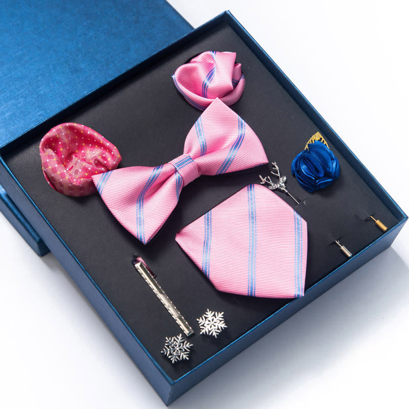 8Pcs Bow Tie Pocket Square Brooch Necktie Set - Style #8 - image 14