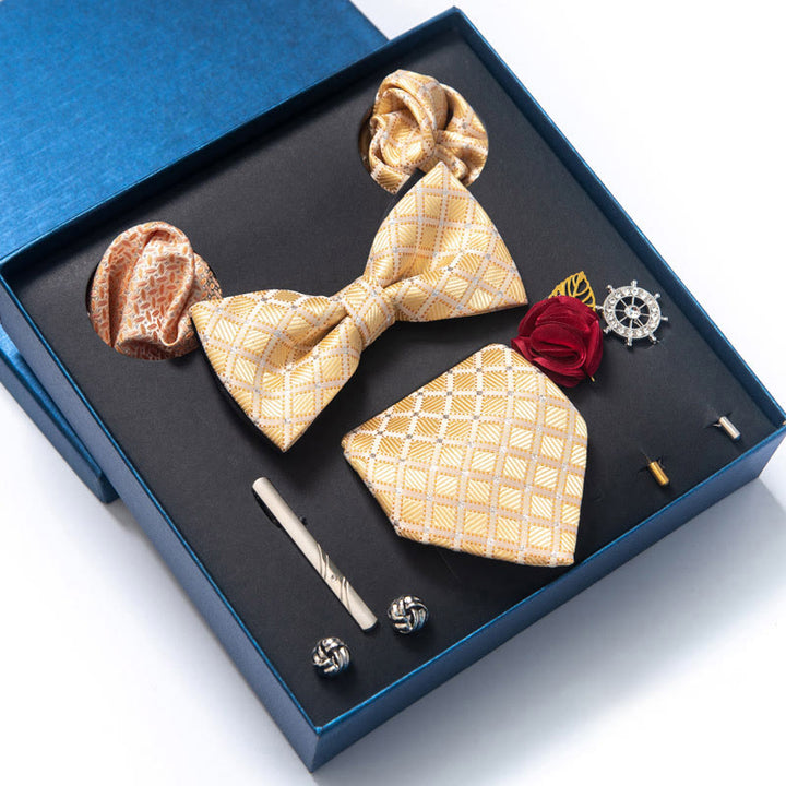 8Pcs Bow Tie Pocket Square Brooch Necktie Set - Style #9 - image 16