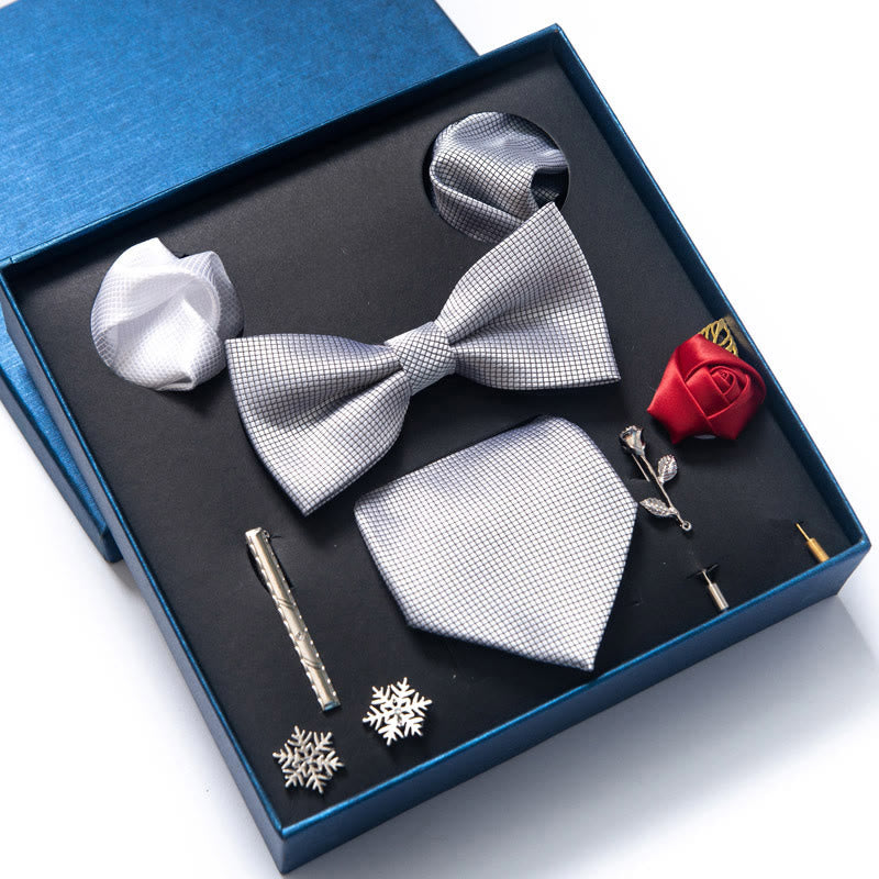 8Pcs Bow Tie Pocket Square Brooch Necktie Set - Style #2 - image 2