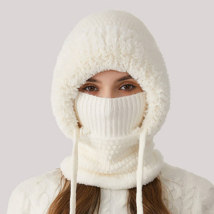 3 In 1 Plush Knitted Beanie Hat With Scarf And Mask - White - M (22"-22 7/8") - image 9