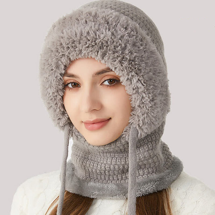 3 In 1 Plush Knitted Beanie Hat With Scarf And Mask - image 2