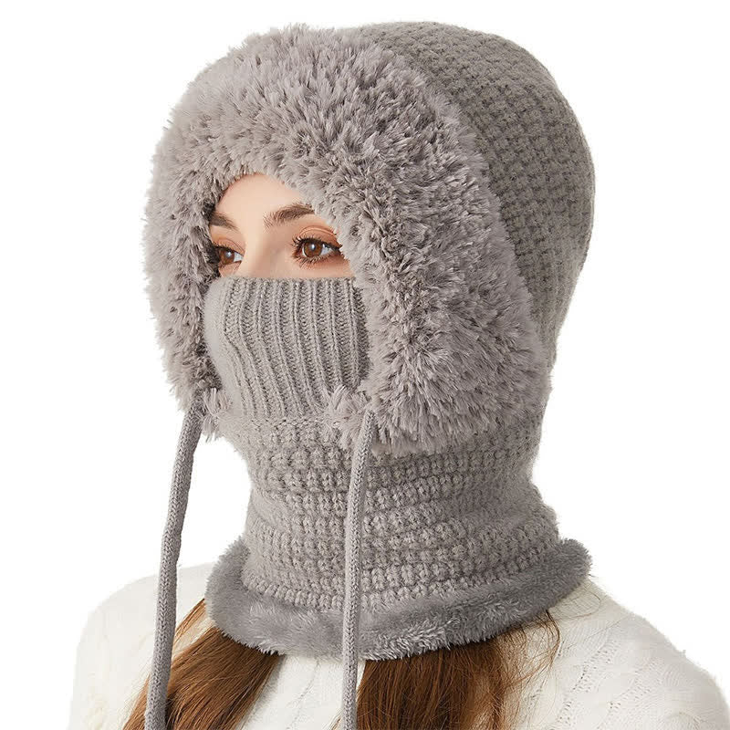 3 In 1 Plush Knitted Beanie Hat With Scarf And Mask - Gray - M (22"-22 7/8") - image 0