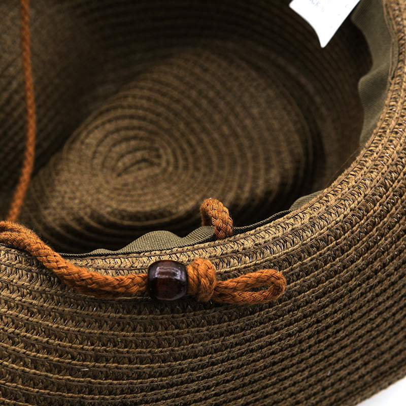 Western Silver Bull Head Black Brim Belt Men's Straw Hat - image 3