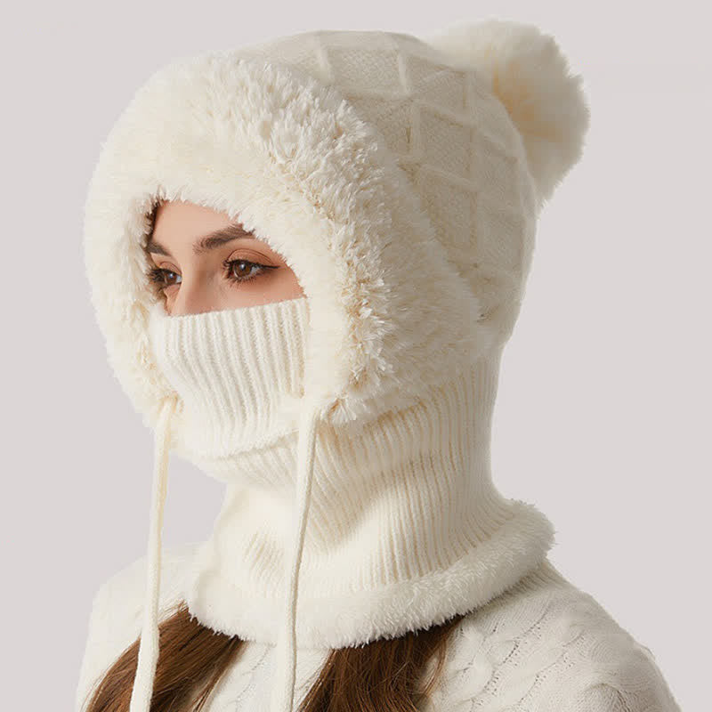 3 In 1 Outdoor Warm Knitted Beanie Hat With Scarf And Mask - Ivory - Adjustable (22"-23 1/4") - image 7