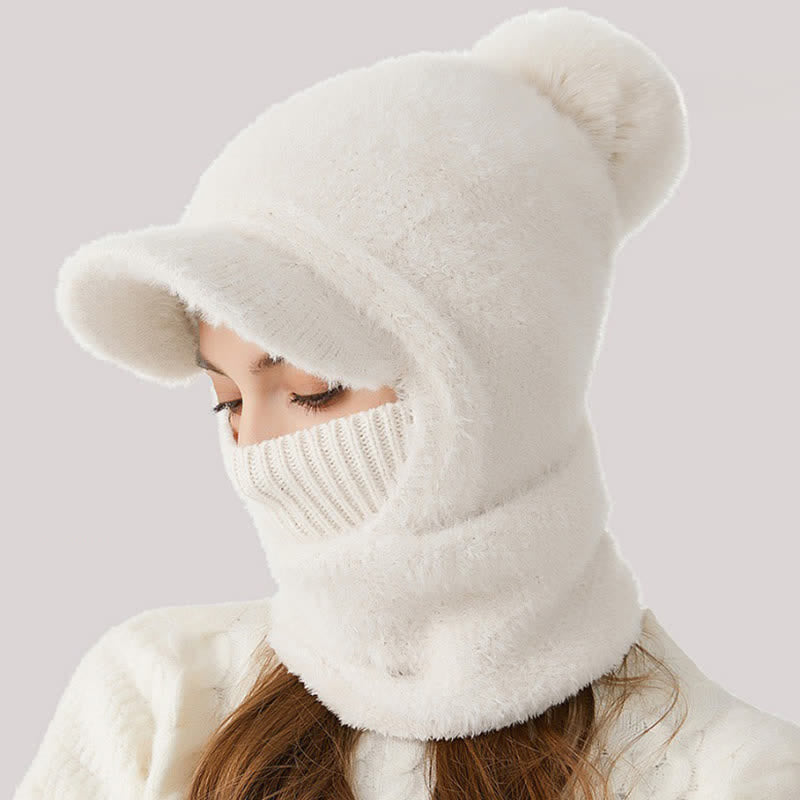 3 In 1 Visor Desgin Knitted Beanie Hat With Scarf And Mask - Ivory - Adjustable (22"-23 1/4") - image 8