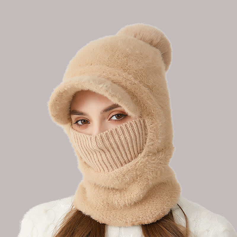 3 In 1 Visor Desgin Knitted Beanie Hat With Scarf And Mask - Khaki - Adjustable (22"-23 1/4") - image 3