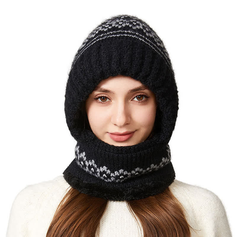 3 In 1 Ethnic Jacquard Knitted Beanie Hat With Scarf And Mask - image 5