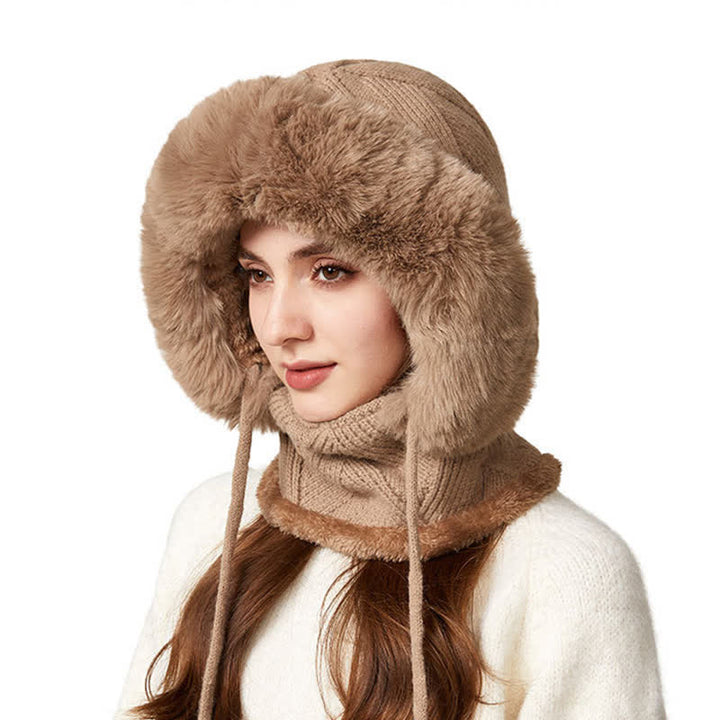 3 In 1 Plush Twill Weave Knitted Beanie Hat With Scarf And Mask - image 2