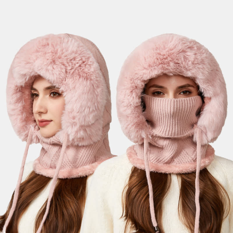 3 In 1 Plush Twill Weave Knitted Beanie Hat With Scarf And Mask - image 13