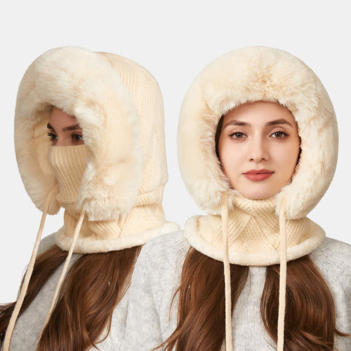 3 In 1 Plush Twill Weave Knitted Beanie Hat With Scarf And Mask - image 9