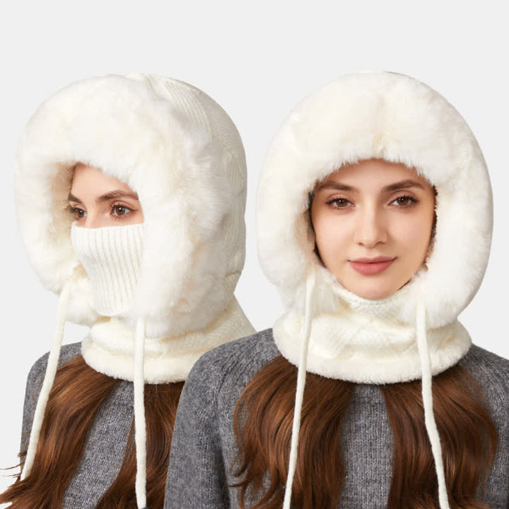 3 In 1 Plush Twill Weave Knitted Beanie Hat With Scarf And Mask - image 7