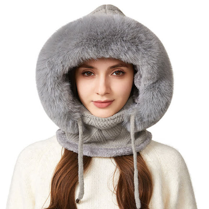 3 In 1 Plush Twill Weave Knitted Beanie Hat With Scarf And Mask - Gray - M (22"-22 7/8") - image 10