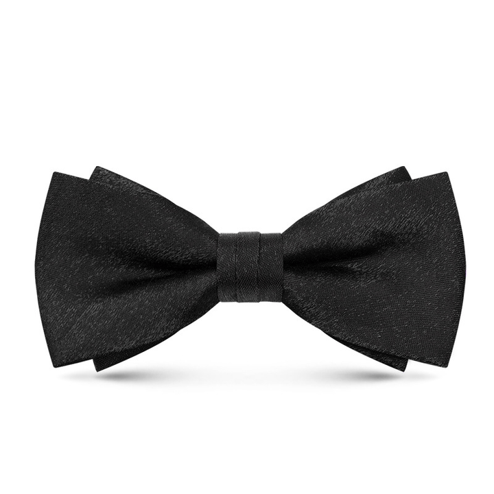 Men's Gentleman Fish Tail Shaped Solid Color Bow Tie - Style #2 - Black - image 7