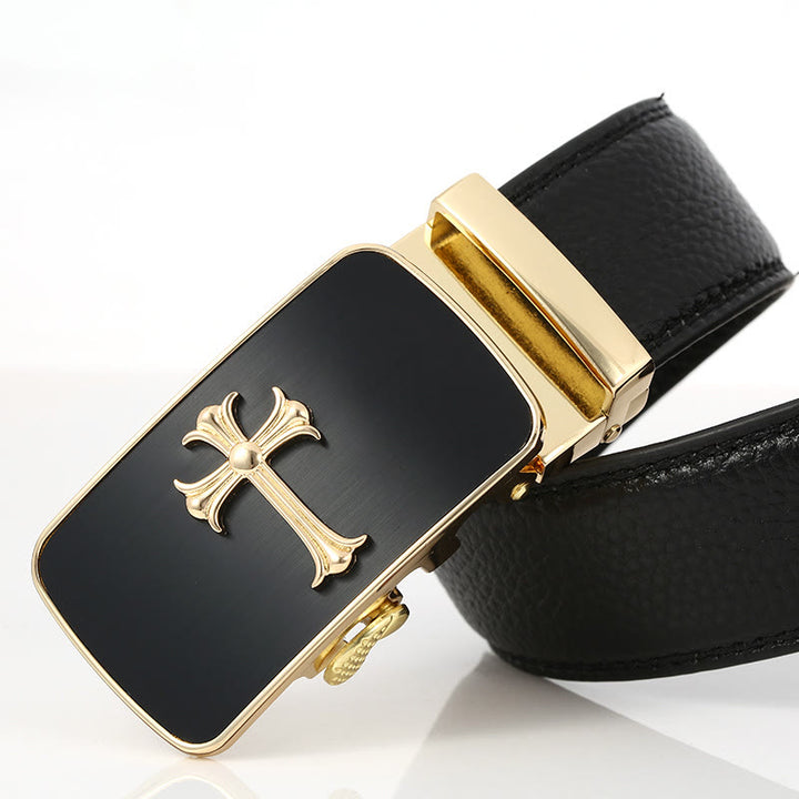 Men's Luxury Golden Cross Automatic Buckle Black Belt - image 0