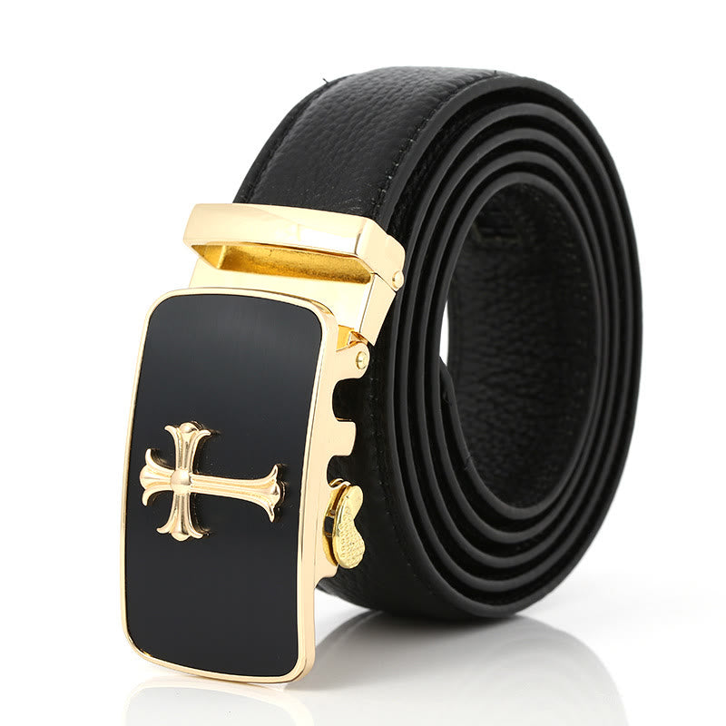Men's Luxury Golden Cross Automatic Buckle Black Belt - image 2