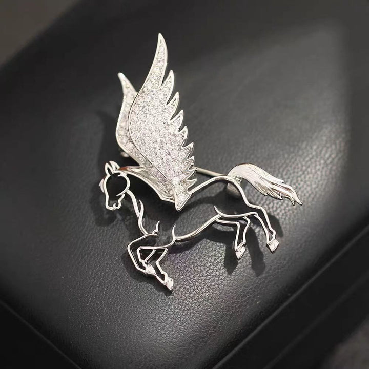 Exquisite Hollowed Out Diamond Studded Pegasus Brooch - Silver - image 2
