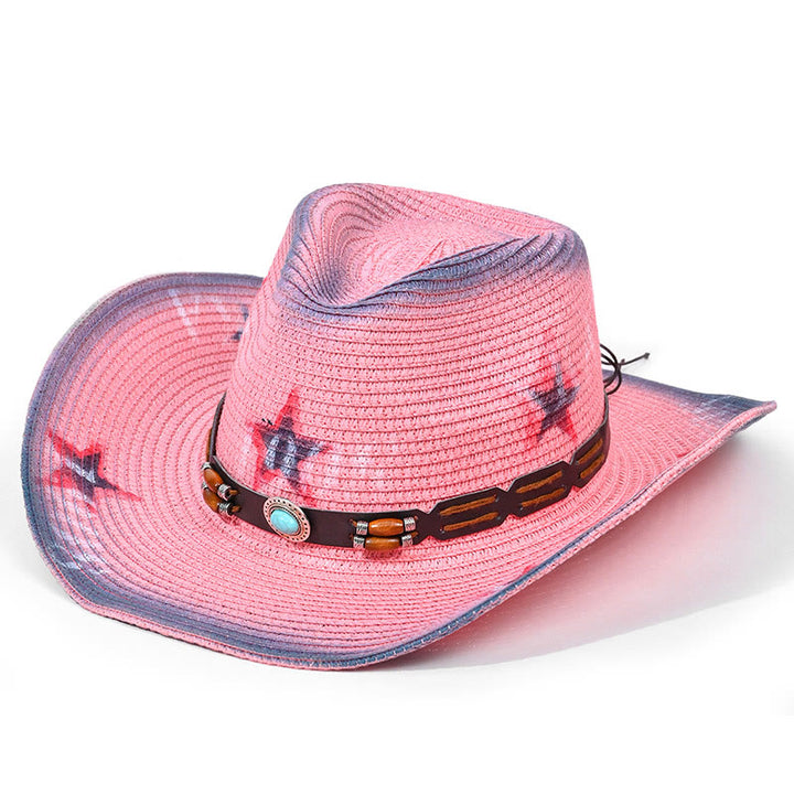Bohemian Turquoise Brim Belt Men's Straw Cowboy Hat - Style #5 - M (22"-22 7/8") - image 5
