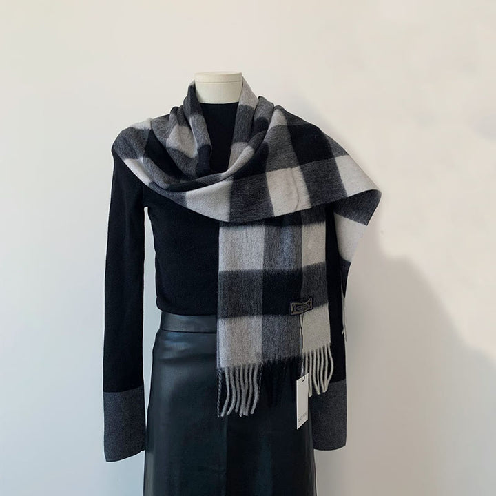 Women's Winter Keep Warm Vintage Plaid Wool Scarf - Black - image 2