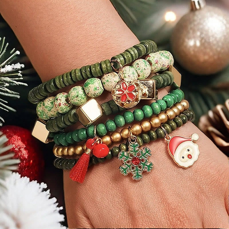 6Pcs Green Christmas Bead Pendant Bracelet Set - image 1