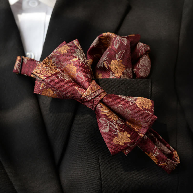 5Pcs Men's Burgundy Flower Pattern Bow Ties Gift Box - image 1