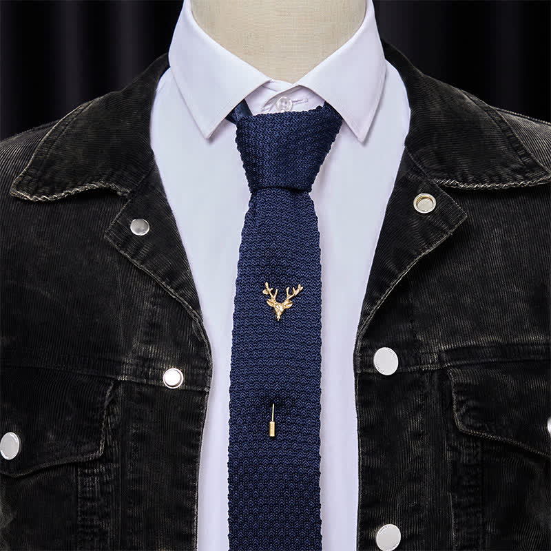 Men's Festival Knitted Necktie With Deer Brooch Pin - image 9