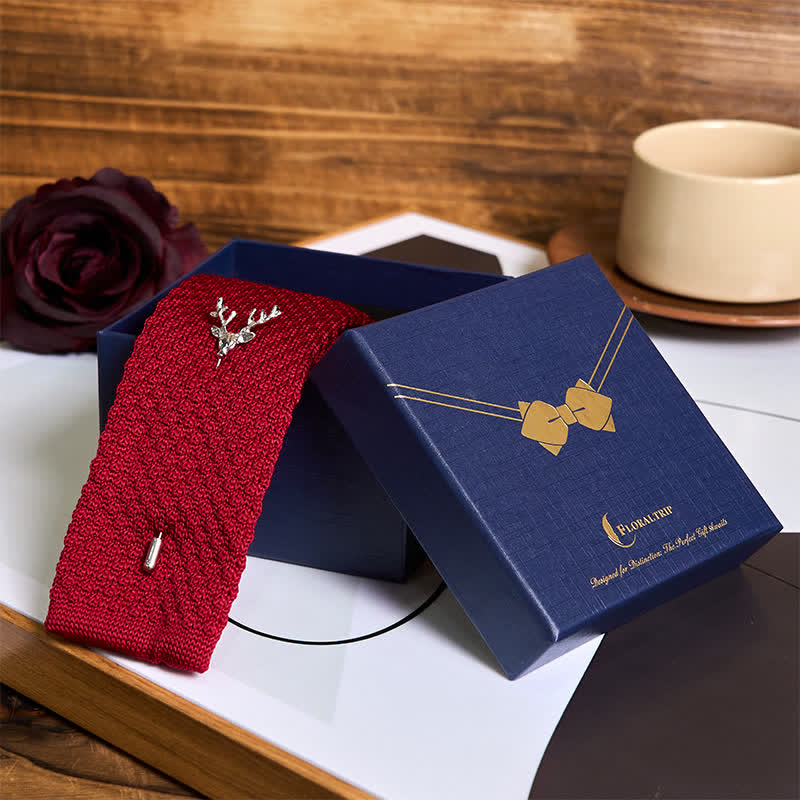 Men's Festival Knitted Necktie With Deer Brooch Pin - image 19