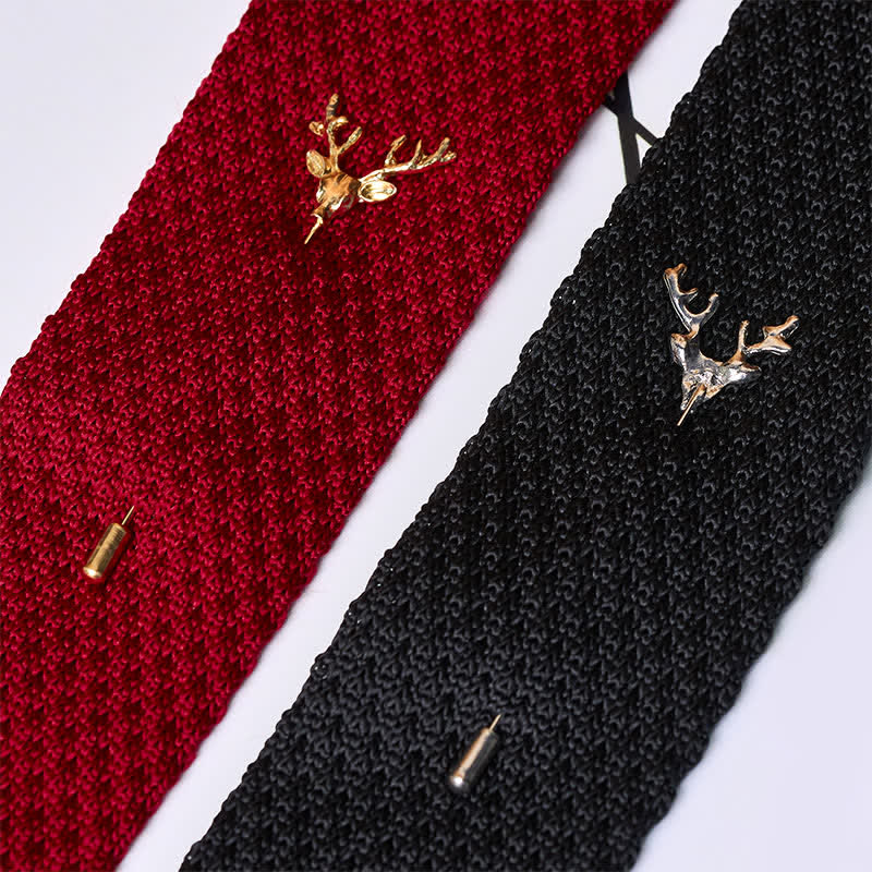 Men's Festival Knitted Necktie With Deer Brooch Pin - image 3