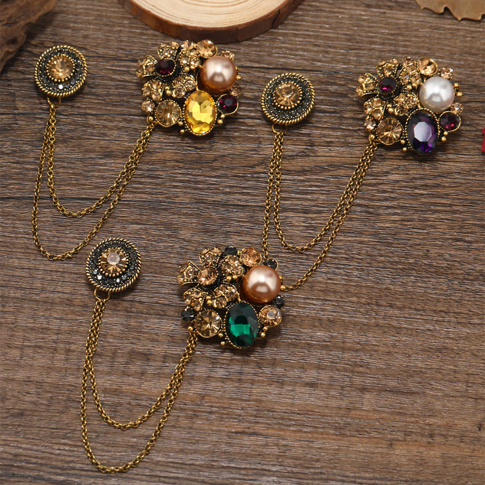 Vintage Multi-Gem Pearl Floral Chain Brooch - image 0