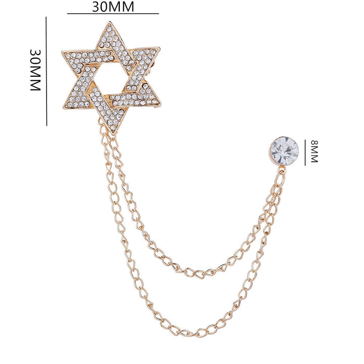 Men's Rhinestone Star of David Chain Brooch - image 3