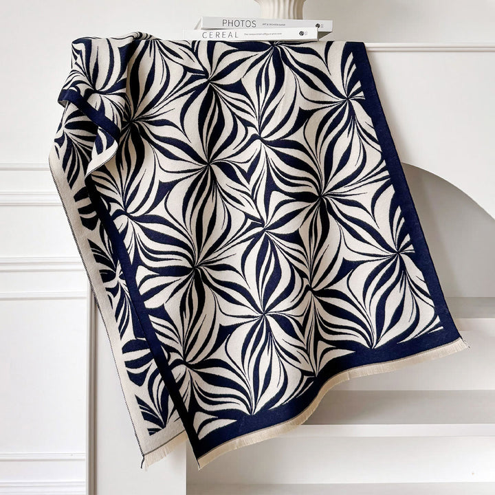 Women's Winter Stylish Leaf Pattern Black White Shawl Scarf - image 5