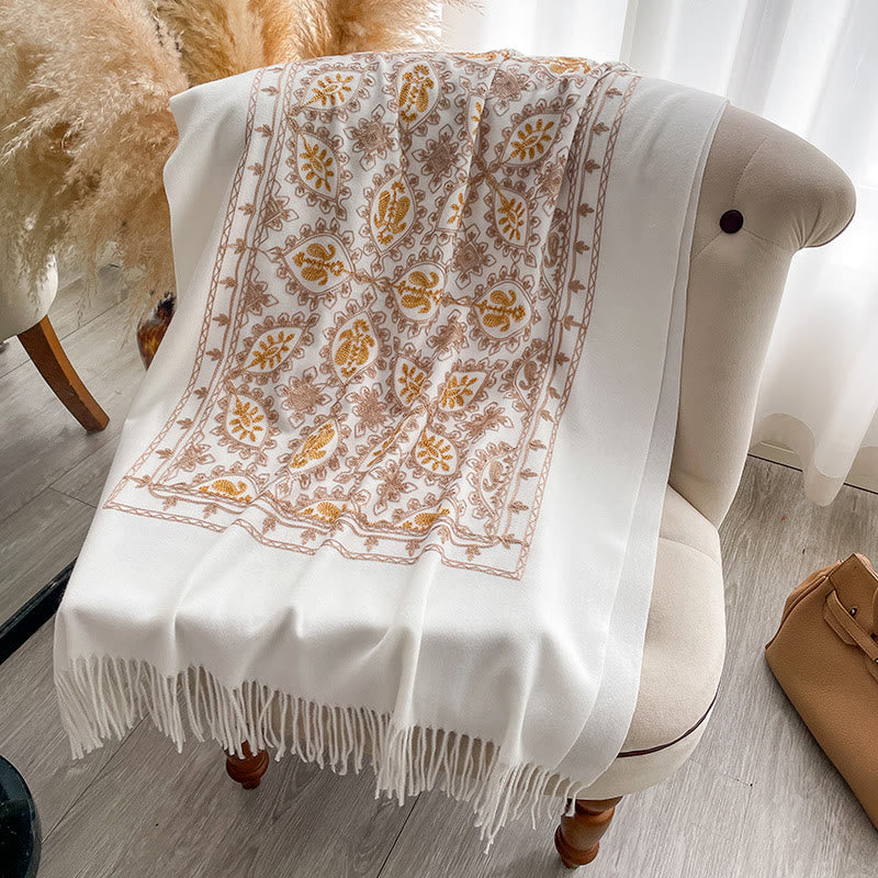 Women's Vintage Floral Pattern Fringed Shawl Scarf - image 1