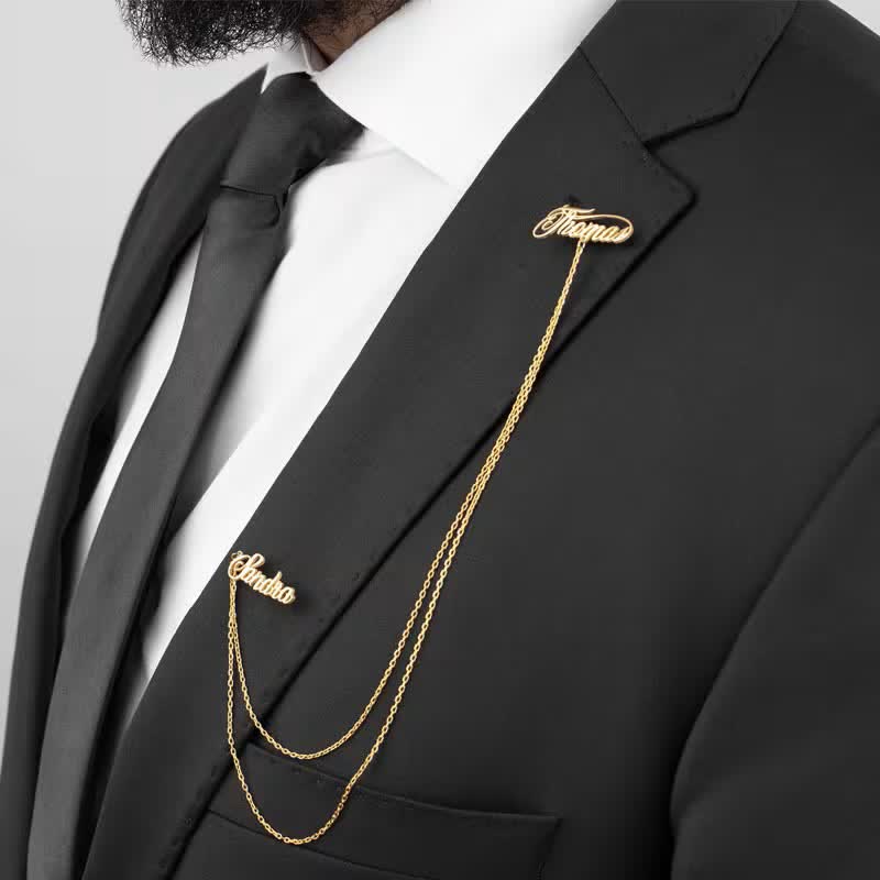 Elegant Chic Custom Names Brooch With Chain - Gold - image 2