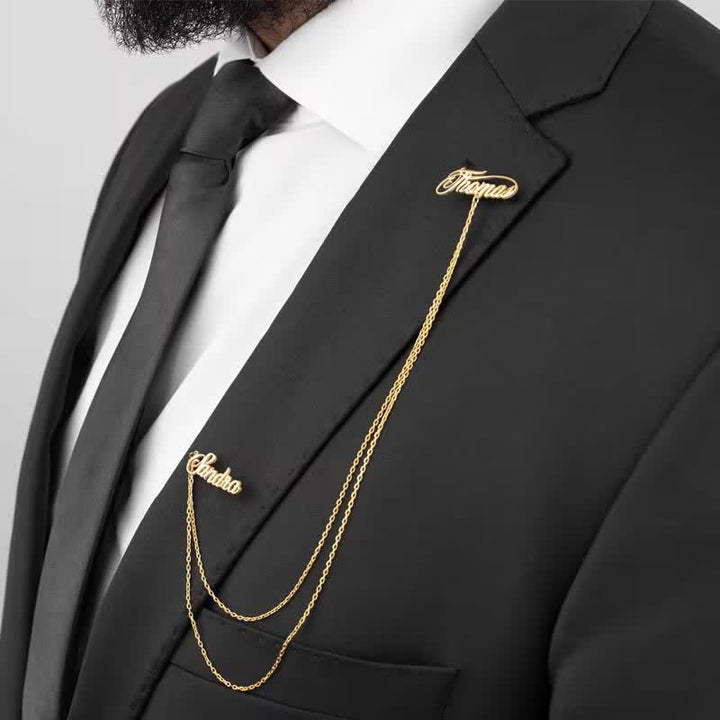 Elegant Chic Custom Names Brooch With Chain - Gold - image 2
