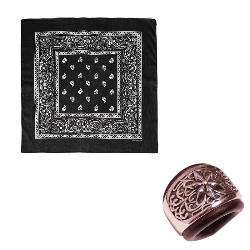 Hexagram Round Button Cashew Printed Pocket Square - Brown Buckle - Black - image 8