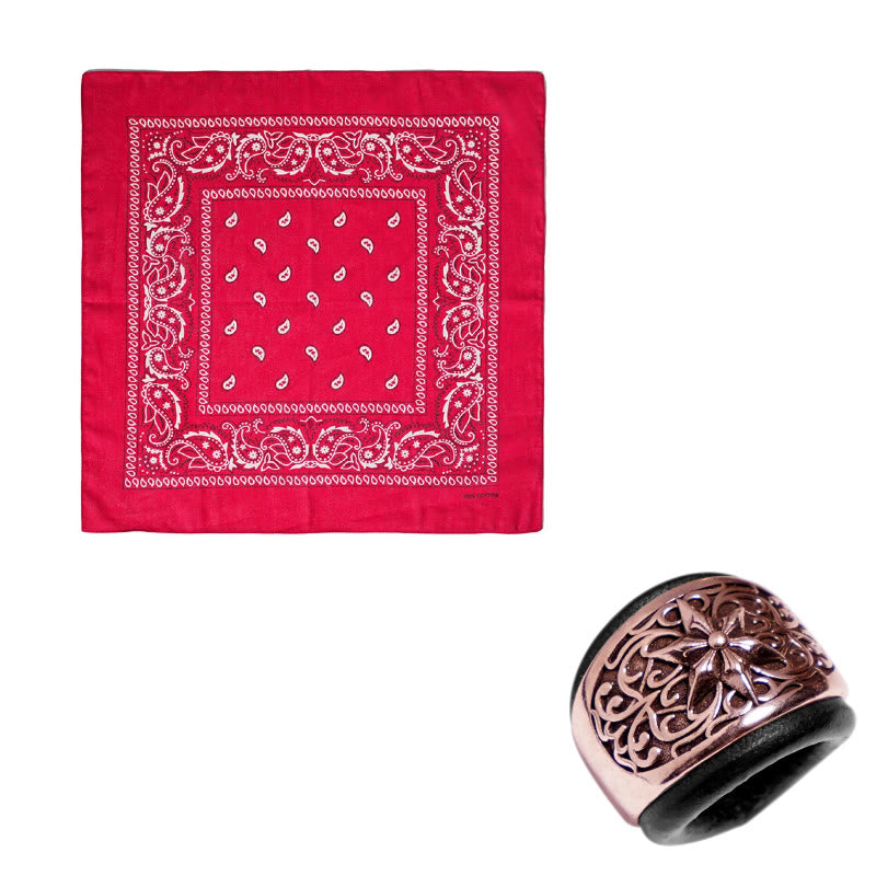 Hexagram Round Button Cashew Printed Pocket Square - Black Buckle - Red - image 10