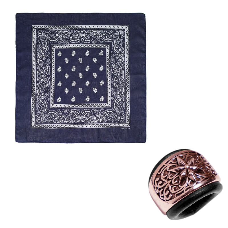 Hexagram Round Button Cashew Printed Pocket Square - Black Buckle - Navy Blue - image 9