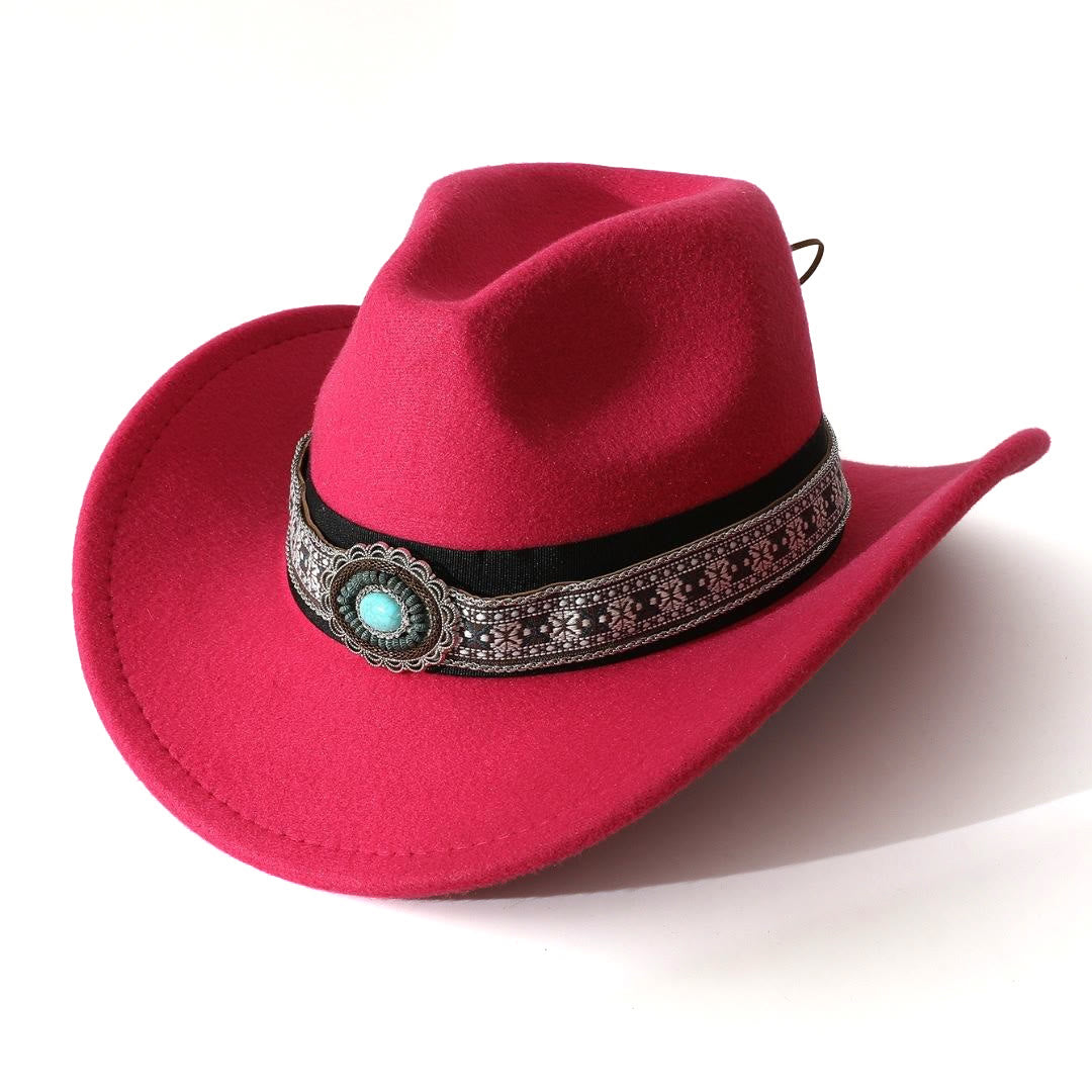 Men's Western Style Turquoise Patterned Brim Belt Cowboy Hat - Rose - M (22"-22 7/8") - image 6