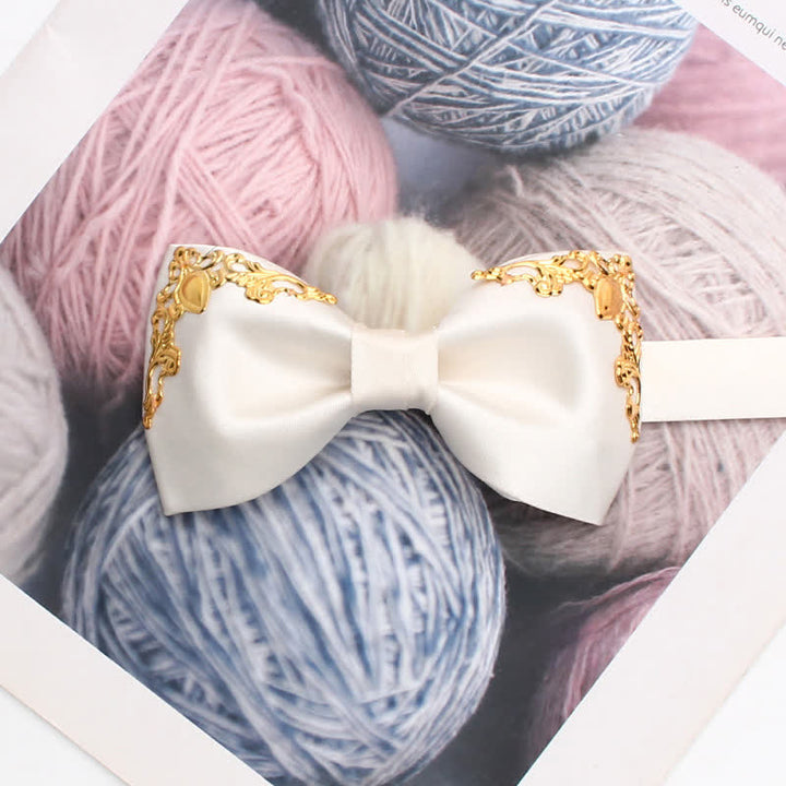 Styilsh Gilded Accent Wedding Bow Tie - White - image 5