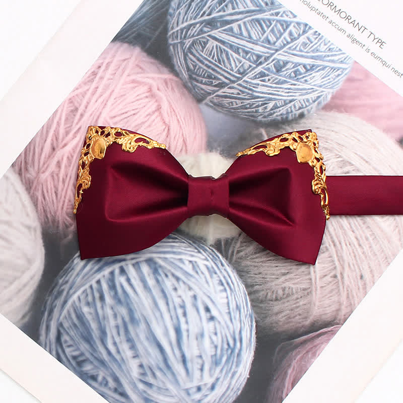 Styilsh Gilded Accent Wedding Bow Tie - Wine Red - image 12