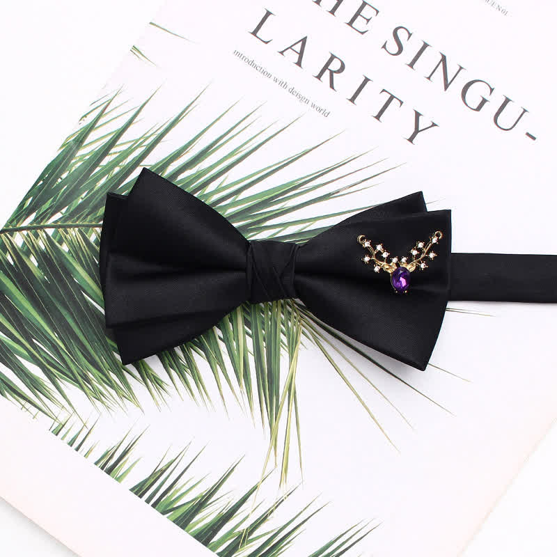 Elegant Metallic Accents Black Double Layers Bow Tie - Style #12 - image 15