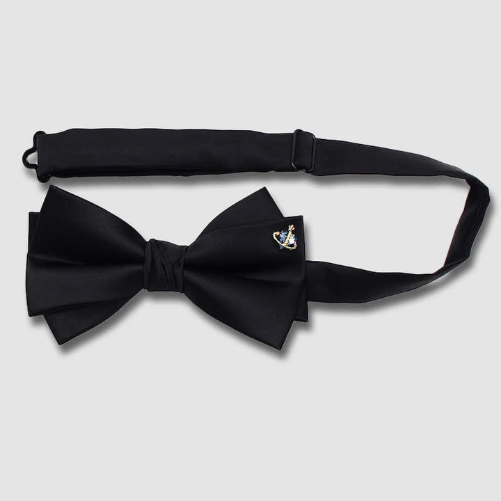 Elegant Metallic Accents Black Double Layers Bow Tie - image 2