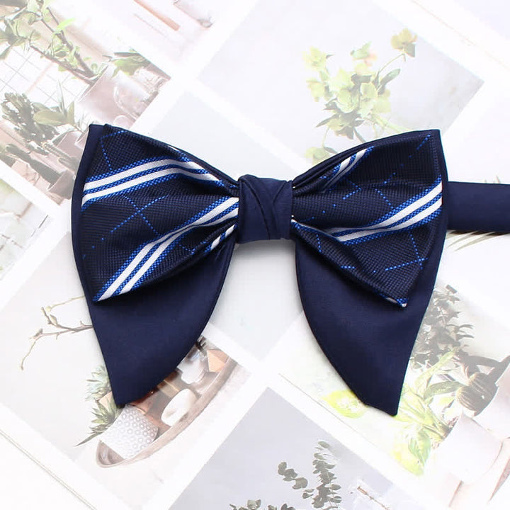 Formal Plaid Striped Double Layers Oversized Pointed Bow Tie - Style #17 - image 22