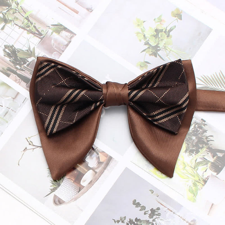 Formal Plaid Striped Double Layers Oversized Pointed Bow Tie - Style #19 - image 24