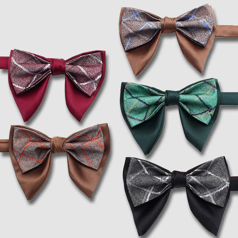 Formal Plaid Striped Double Layers Oversized Pointed Bow Tie - image 6