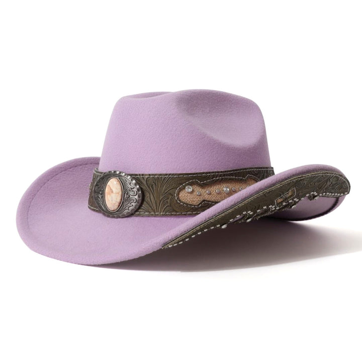 Men's Textured Stone Rivet Patterned Brim Belt Cowboy Hat - Light Purple - M (22"-22 7/8") - image 3