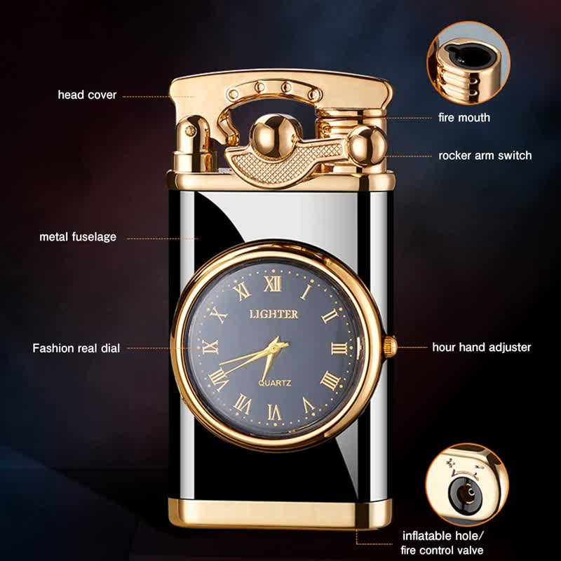 Creative Dial Rocker Arm Inflatable Butane Lighter With Clock - image 3