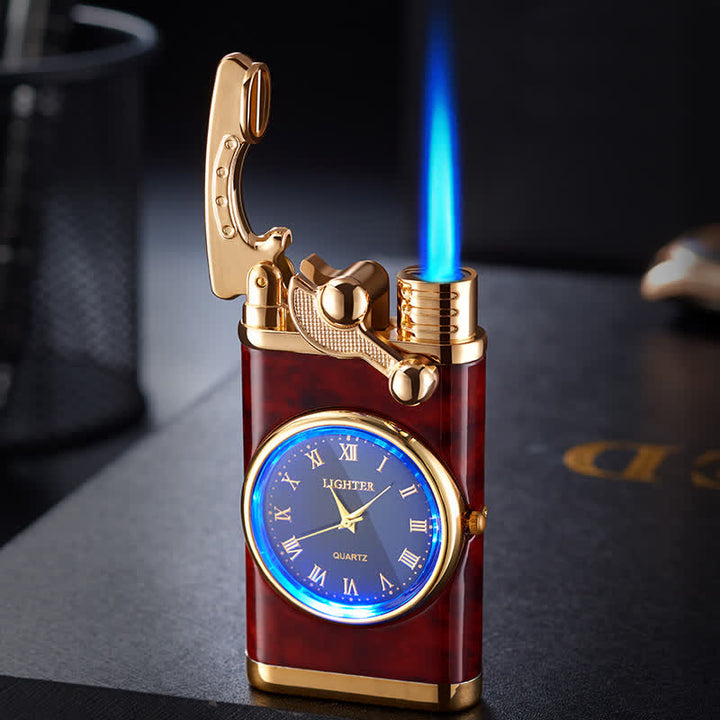 Creative Dial Rocker Arm Inflatable Butane Lighter With Clock - Red Wood Pattern - image 10