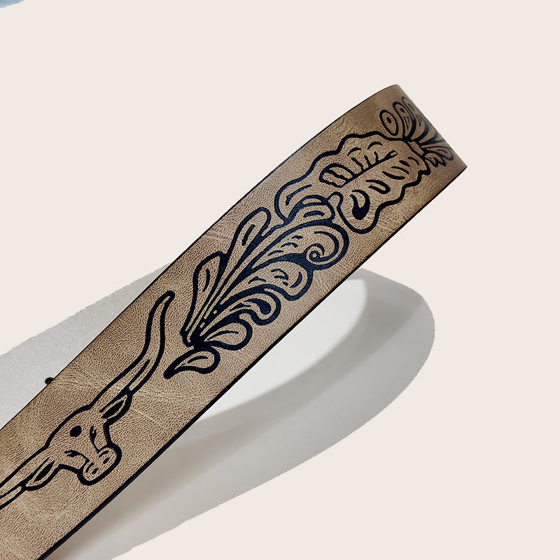 Men's Western Bull Skull Buckle Black Pattern Belt - image 5