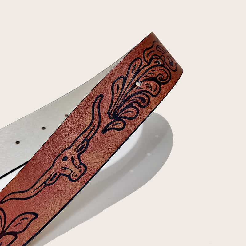 Men's Western Bull Skull Buckle Black Pattern Belt - image 2