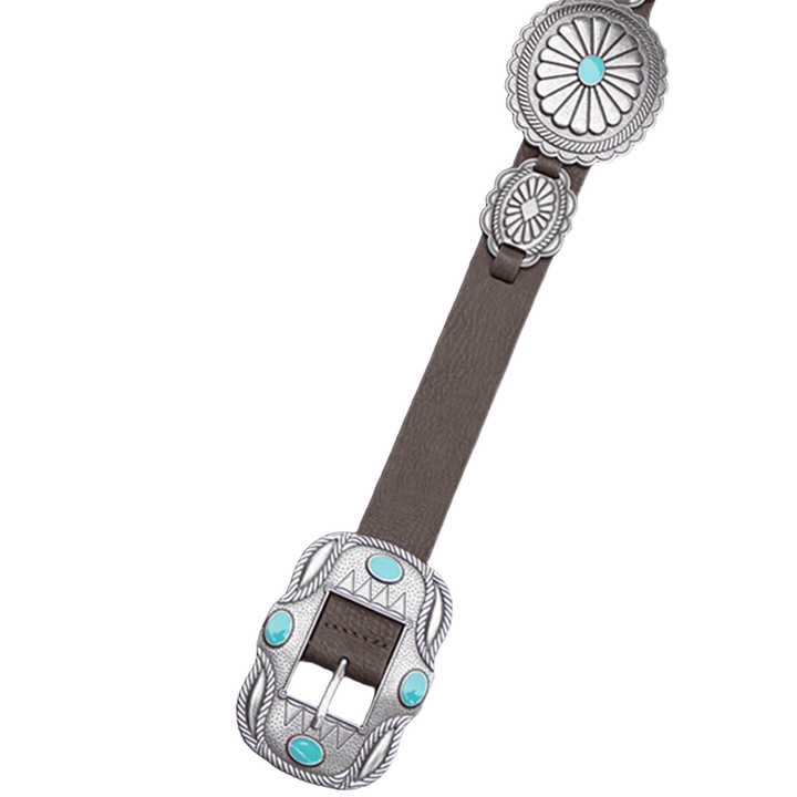 Women's Silver Patterned Turquoise Buckle Belt - image 6